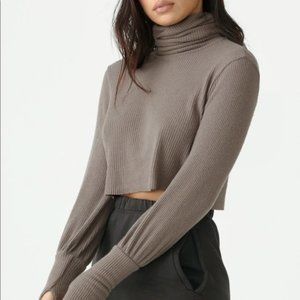 Joah Brown Ribbed Cropped Sweater